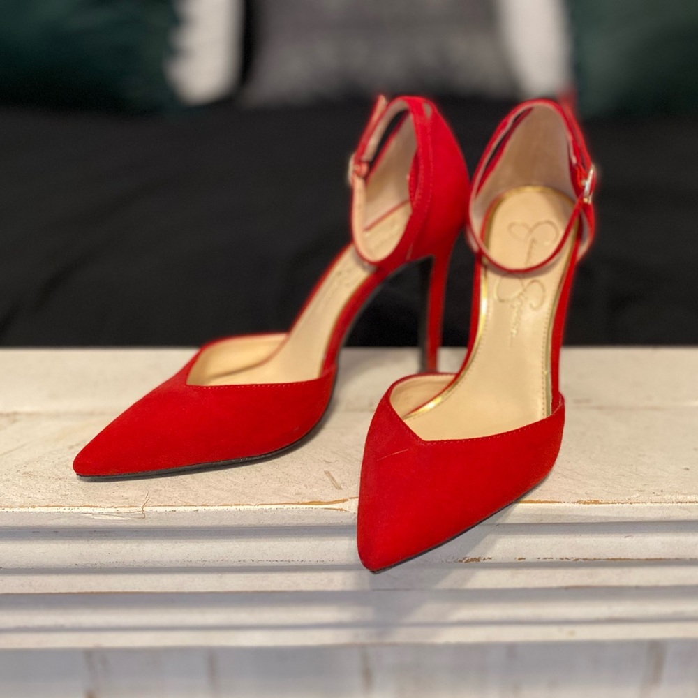 Jessica Simpson Strapped Red Suede Pumps